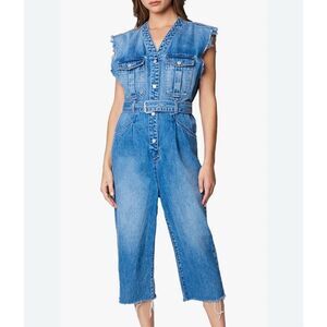 BLANK NYC Sleeveless Denim Jumpsuit Women's Blue Raw Hem no Belt size M
